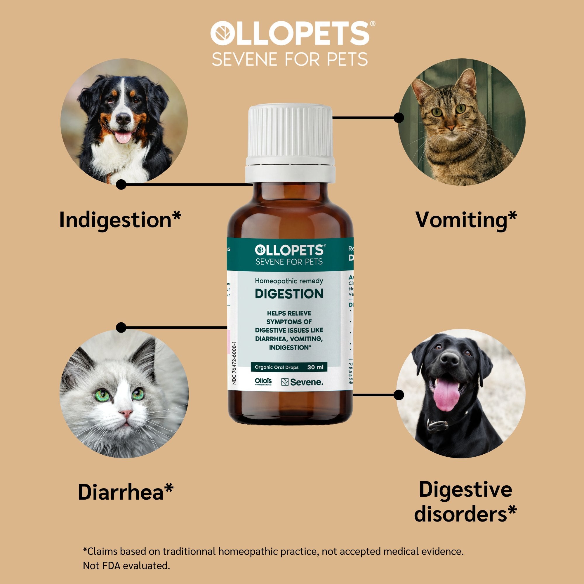 Ollopets Digestive Support for Pets — symptoms this remedy supports