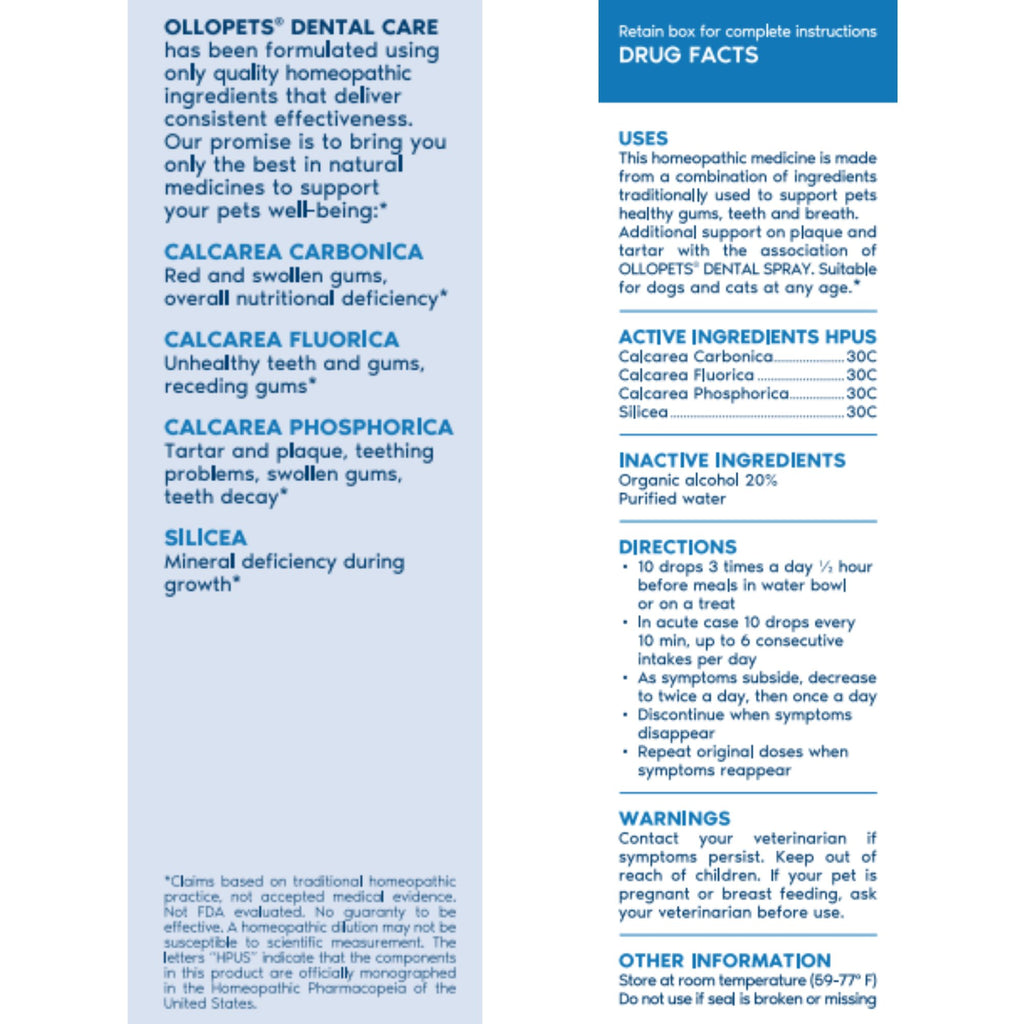 Ollopets Dental Care for Dogs & Cats — drug facts panel