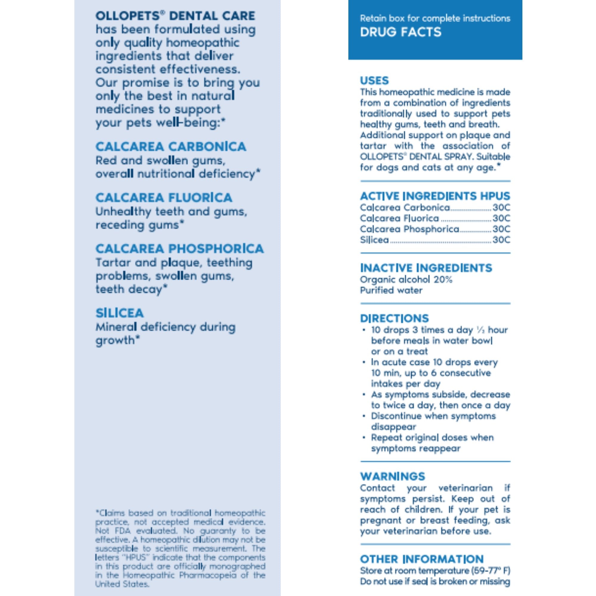 Ollopets Dental Care for Dogs & Cats — drug facts panel